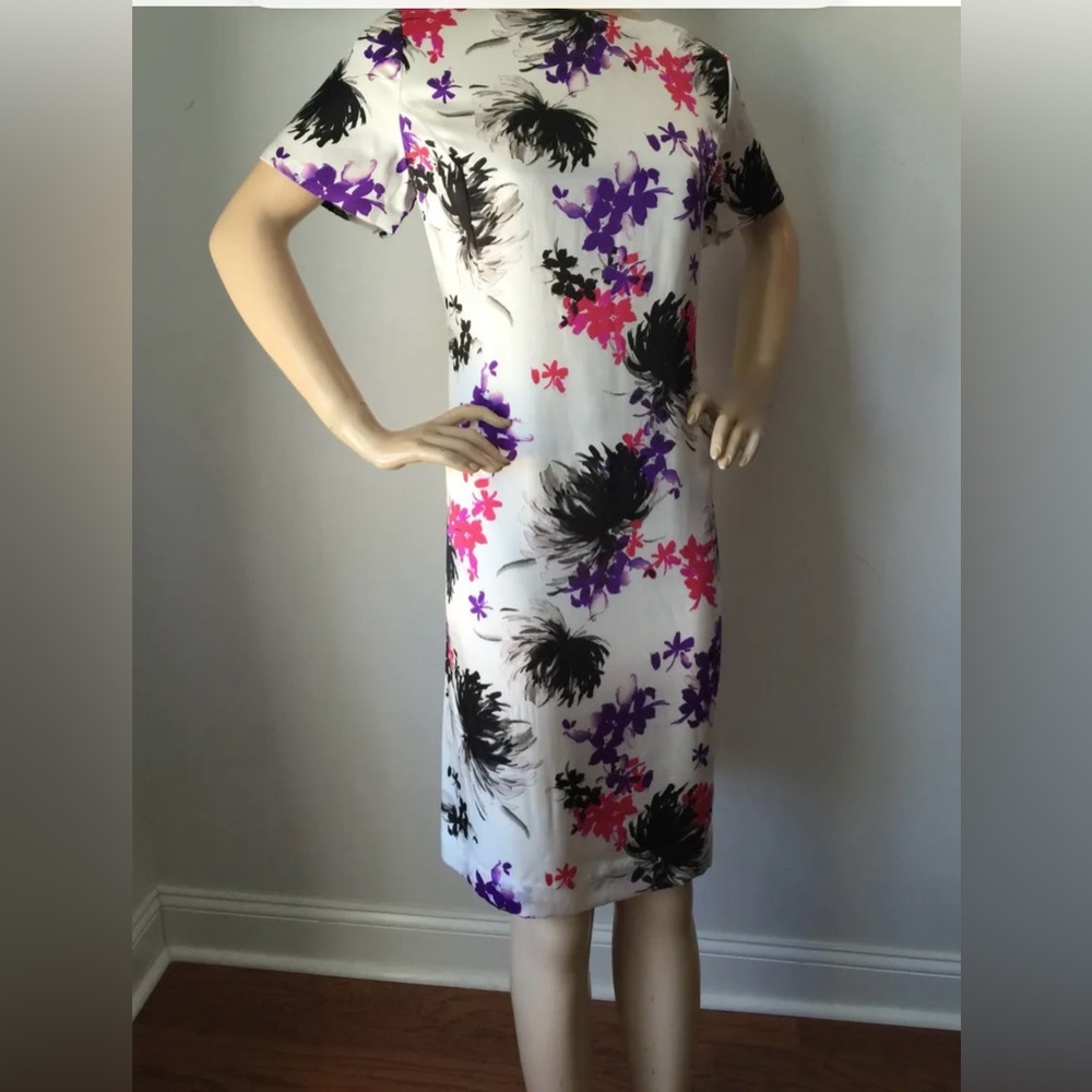 St. John womens silk floral short sleeve sheath dress size 14